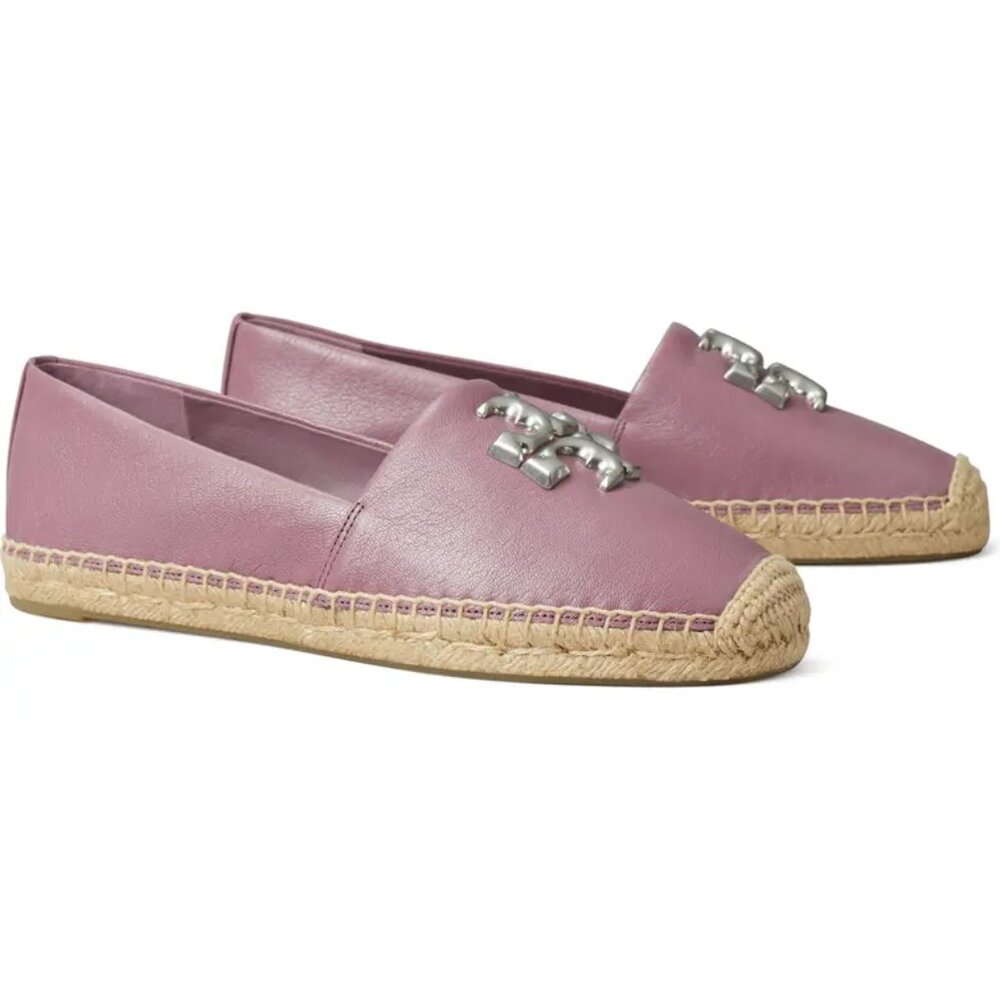 NIB Tory Burch Eleanor Espadrille Leather Flat Cipria Purple Gray US 7 AUTHENTIC